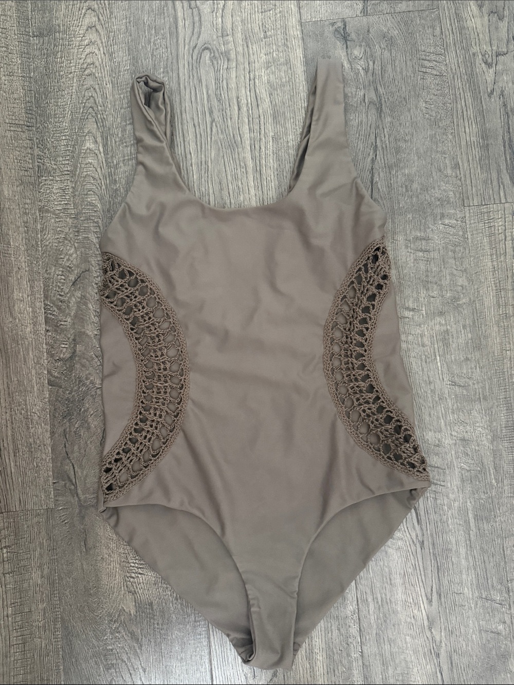 Benoa Swim Crochet-Trim One-Piece Swimsuit in Taupe